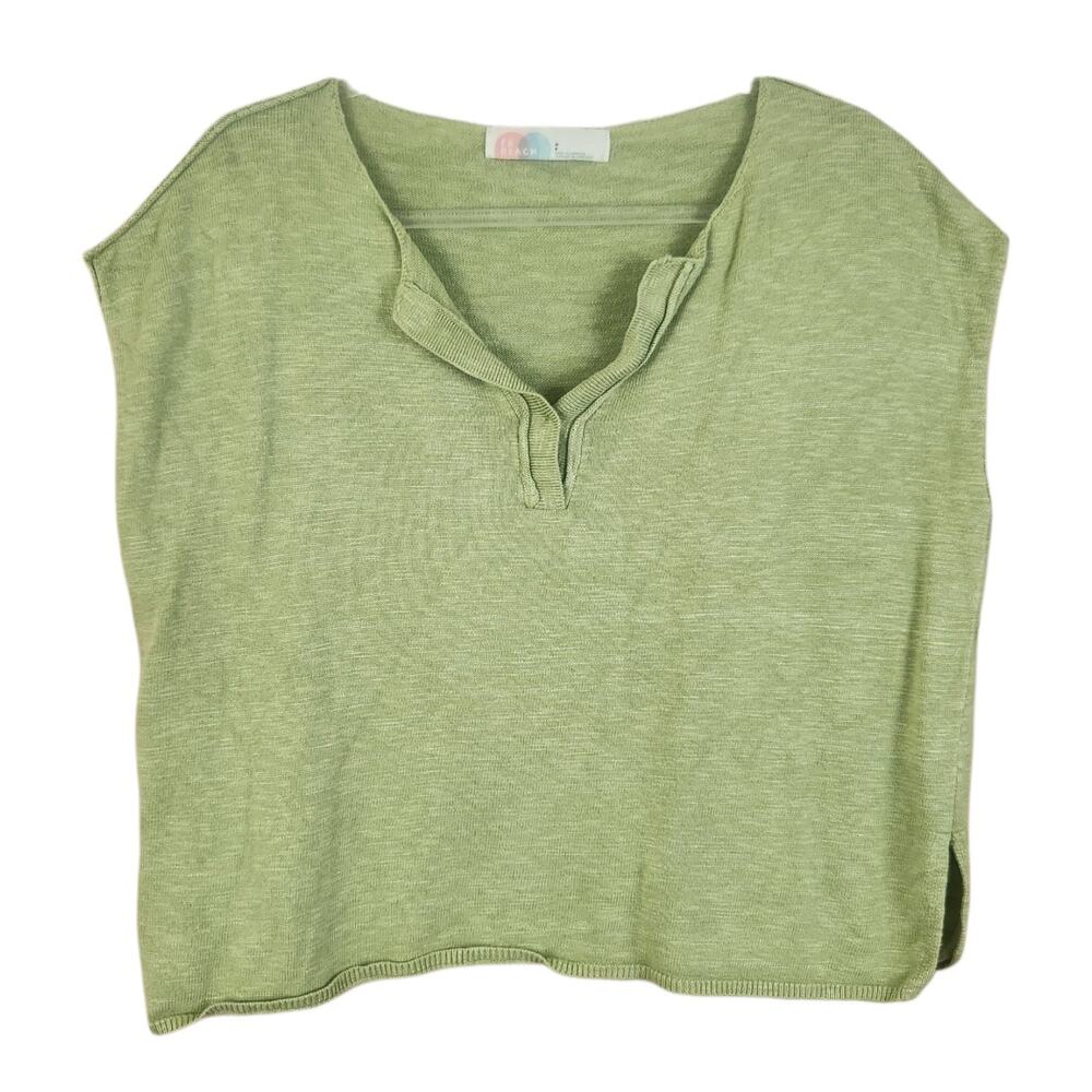 Free People Beach Marina Del Sol Linen Blend Sweater Small Green Oversized Boho